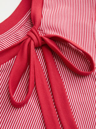 Striped Boat Neck Short Sleeve Bowknot Tee