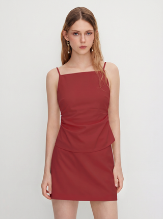 Linen-blend Ruched Criss Cross Backless Cami Top With Mini Skirt Set