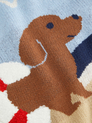 Knit Cotton Dog Graphic Strapless Embroidery Bandeau Top