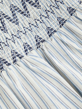 Cotton Striped Bandeau Ruched A-line Maxi Dress