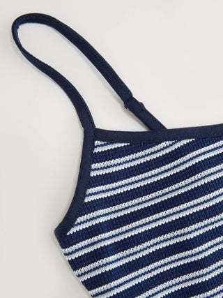 Knit Fabric Collarless Striped Mini Slip Dress