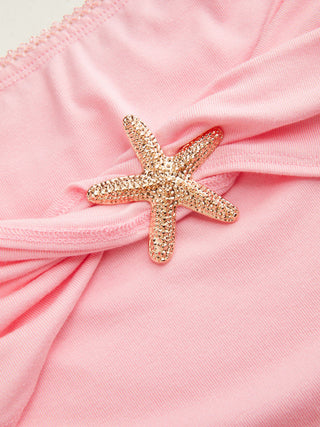Strapless Ruched Lace Trim Starfish Metal Detail Bandeau Top