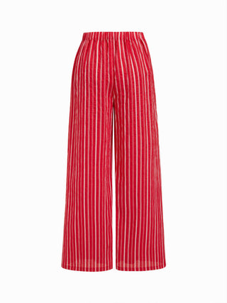 Cotton-blend Mid Rise Striped Drawstring Straight Leg Trousers