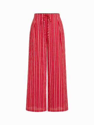 Cotton-blend Mid Rise Striped Drawstring Straight Leg Trousers