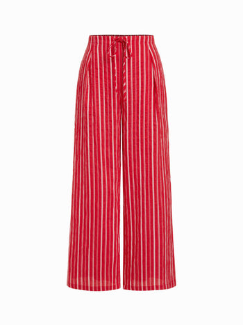 Cotton-blend Mid Rise Striped Drawstring Straight Leg Trousers