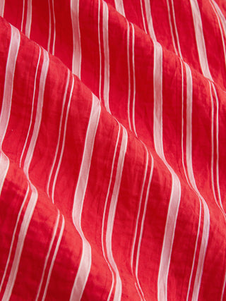 Cotton-blend Mid Rise Striped Drawstring Straight Leg Trousers