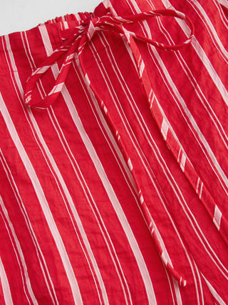 Cotton-blend Mid Rise Striped Drawstring Straight Leg Trousers
