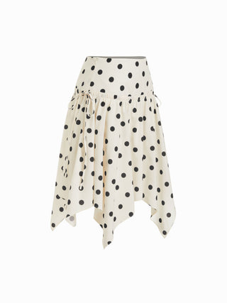Mid Rise Polka Dot Twist Knotted Hanky Hem Midi Skirt