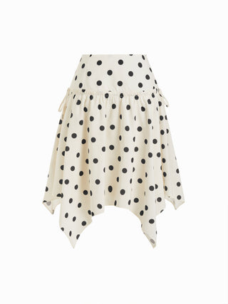 Mid Rise Polka Dot Twist Knotted Hanky Hem Midi Skirt