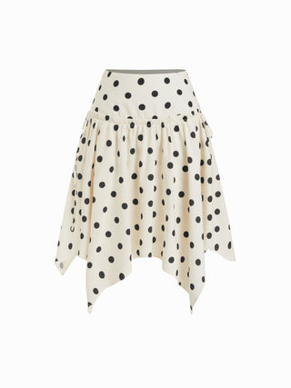 Mid Rise Polka Dot Twist Knotted Hanky Hem Midi Skirt