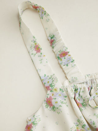 Floral Square Neck Bowknot Ruched Flared Maxi Tank Dress