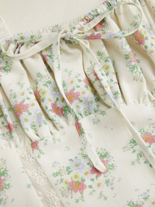 Floral Square Neck Bowknot Ruched Flared Maxi Tank Dress