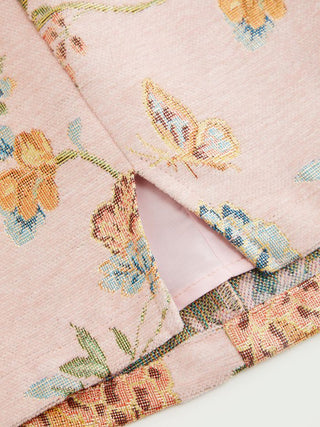 Jacquard Floral Bandeau A-line Mini Dress With Bowknot Scarf