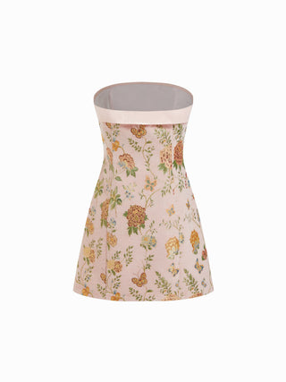 Jacquard Floral Bandeau A-line Mini Dress With Bowknot Scarf
