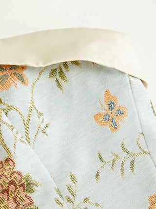 Jacquard Floral Bandeau A-line Mini Dress With Bowknot Scarf
