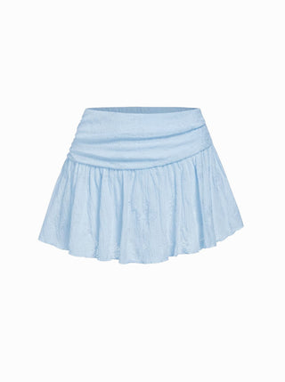 Lace V-neck Pointelle Bell Sleeve Crop Top With Ruched Mini Skirt Set