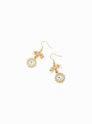 BOWKNOT & CLOCK DROP EARRINGS