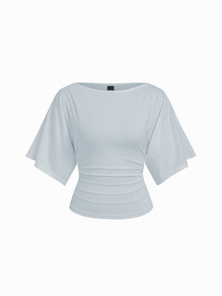 Modal-blend Boat Neck Short Sleeve Cut Out Ruched Top