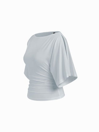 Modal-blend Boat Neck Short Sleeve Cut Out Ruched Top