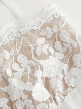 Chiffon Lace Square Neck Ruffle Hem Shirred Cami Blouse