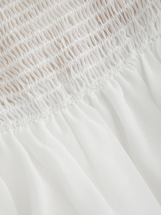 Chiffon Lace Square Neck Ruffle Hem Shirred Cami Blouse
