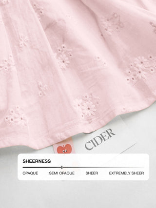 Cotton V-neck Broderie Anglaise Pleated Shirred Short Sleeve Blouse