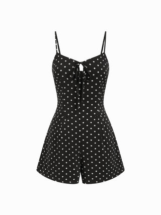 Polka Dot High Rise Bowknot Cut Out Cami Romper