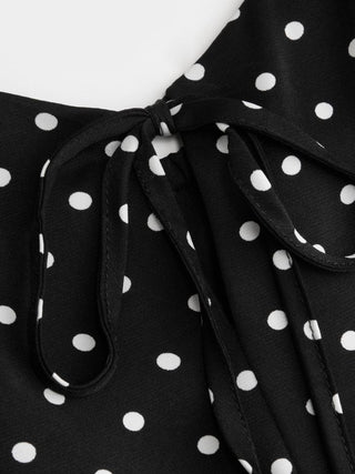 Polka Dot High Rise Bowknot Cut Out Cami Romper