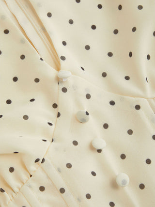 Chiffon Polka Dot Stand Collar Puff Sleeve A-line Mini Dress