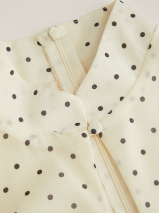 Chiffon Polka Dot Stand Collar Puff Sleeve A-line Mini Dress