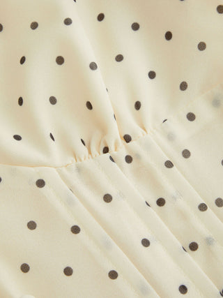 Chiffon Polka Dot Stand Collar Puff Sleeve A-line Mini Dress