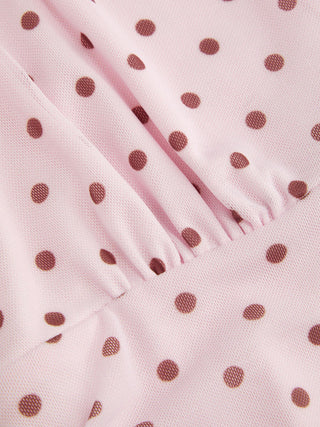 Mesh Polka Dot V-neck Ruched Tiered Short Sleeve Mini Dress