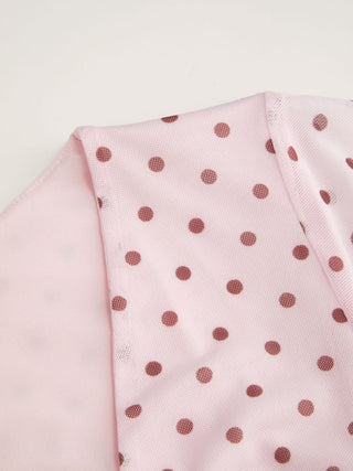 Mesh Polka Dot V-neck Ruched Tiered Short Sleeve Mini Dress