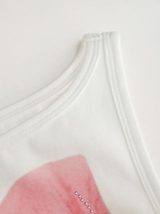 Cotton-blend Floral Graphic Rhinestone Detail Tank Top