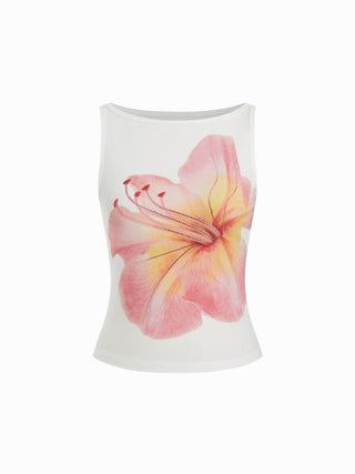 Cotton-blend Floral Graphic Rhinestone Detail Tank Top