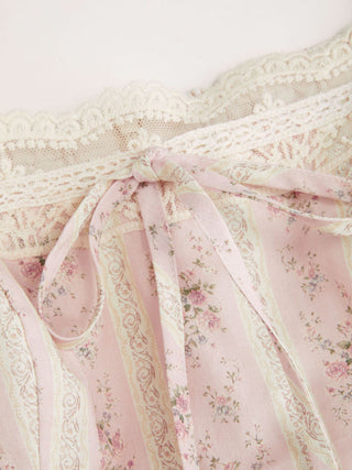 Cotton Floral Puff Sleeve Lace Trim Bowknot Flared Maxi Dress