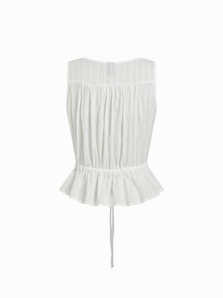 100% Cotton V-neck Drawstring Peplum Blouse