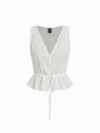 100% Cotton V-neck Drawstring Peplum Blouse