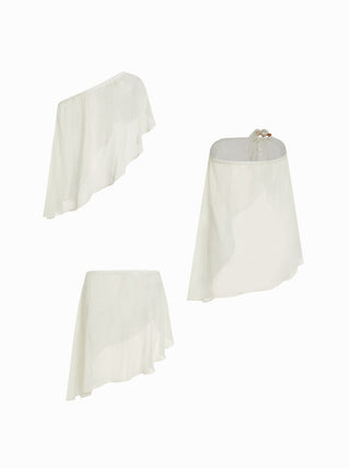 Chiffon Asymmetrical Neck Bowknot Wooden Bead Oversized Cover Up Set