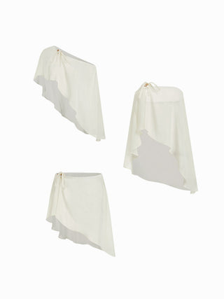 Chiffon Asymmetrical Neck Bowknot Wooden Bead Oversized Cover Up Set