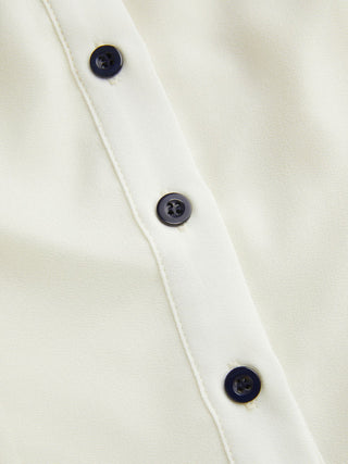 Chiffon Peter Pan Collar Short Sleeve Bowknot Contrast Binding Blouse