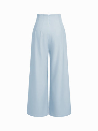 High Rise Metal Button Pleated Wide Leg Trousers