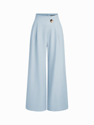 High Rise Metal Button Pleated Wide Leg Trousers