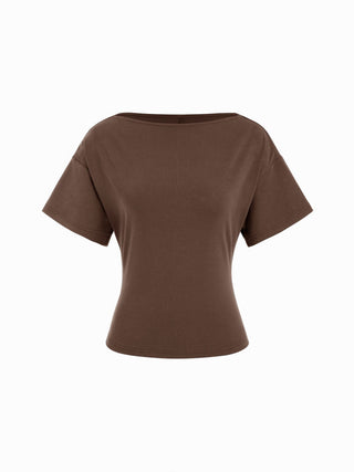 Cotton-blend Boat Neck Short Sleeve Tee