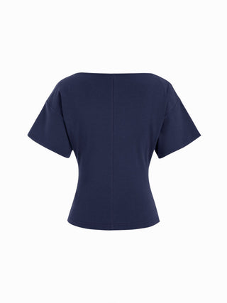 Cotton-blend Boat Neck Short Sleeve Tee