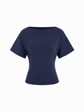 Cotton-blend Boat Neck Short Sleeve Tee