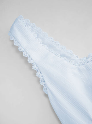 Cotton Textured Square Neck Lace Trim A-line Mini Dress