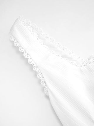 Cotton Textured Square Neck Lace Trim A-line Mini Dress
