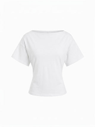 Cotton-blend Boat Neck Short Sleeve Tee
