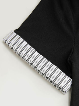 Cotton-blend Stripe Contrast Short Sleeve Bodycon Mini Dress